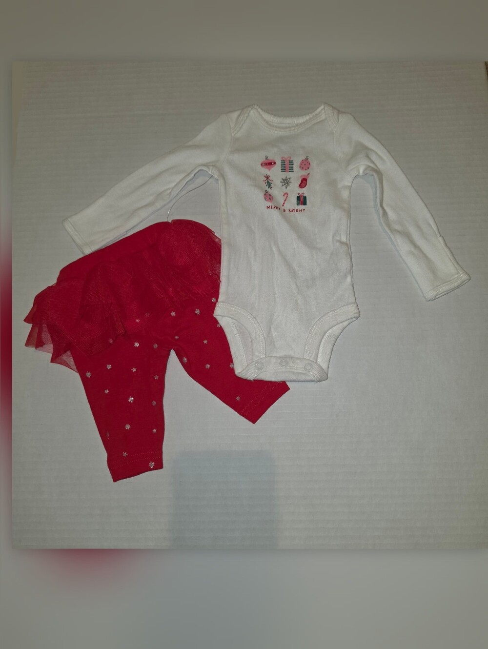Carter's White Long-Sleeve Onesie with Red Tutu Leggings Sz NB